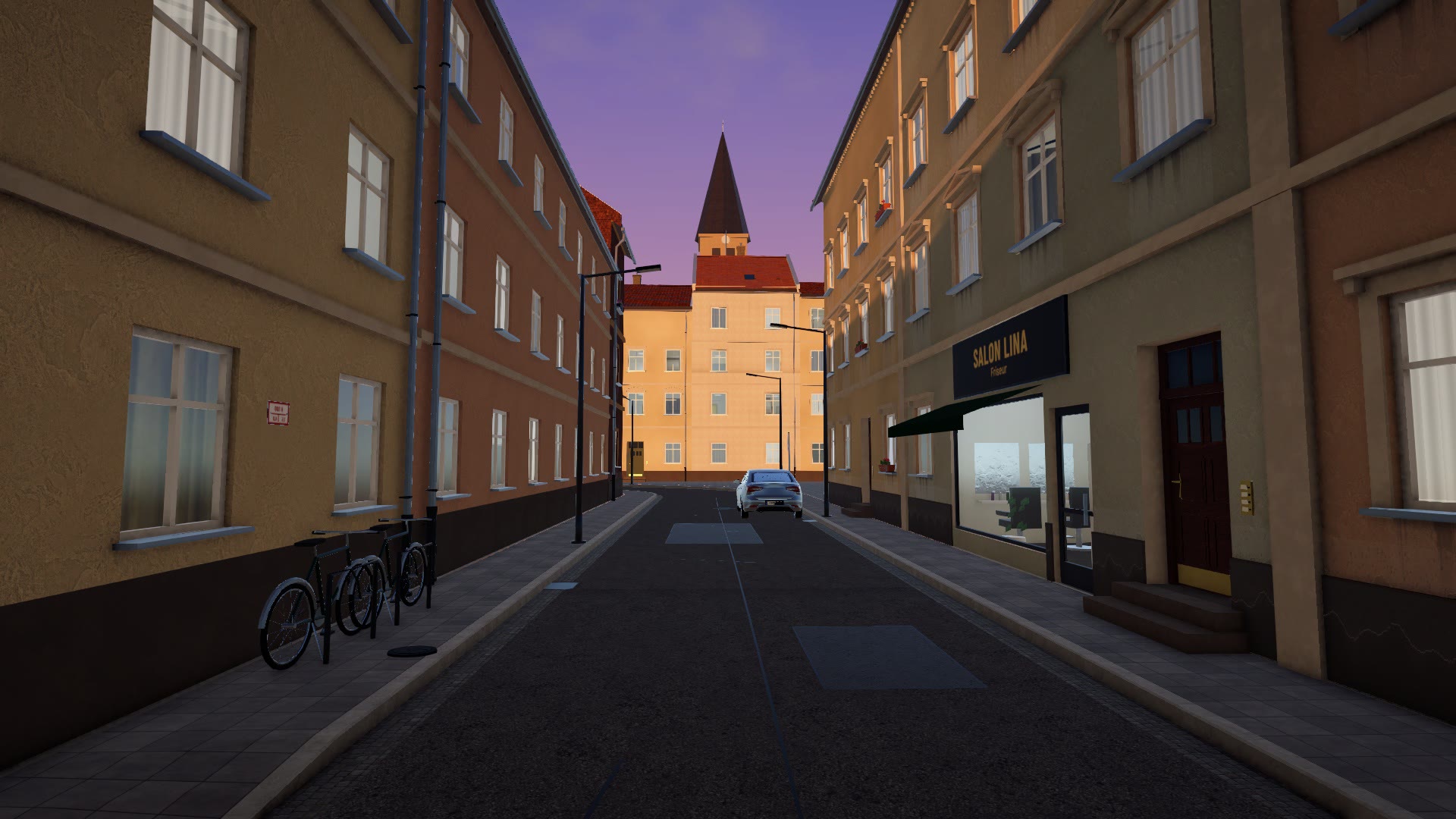 Altbaustraße mit Läden am Abend, Szene aus dem Spiel